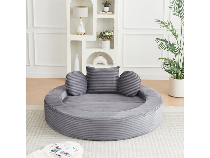  Canapé convertible 4 en 1, canapé modulable, lit de jour rond, 3 coussins, mousse, petits espaces, velours côtelé, gris CozyNest - Conforama D