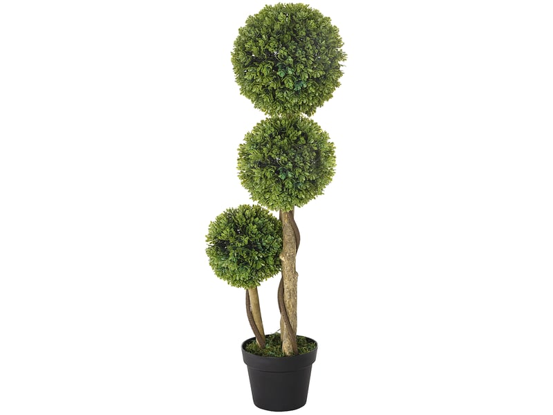  Plante de buis artificielle avec 3 boules et un pot inclus, base renforcée, hauteur 90 cm  - Conforama B