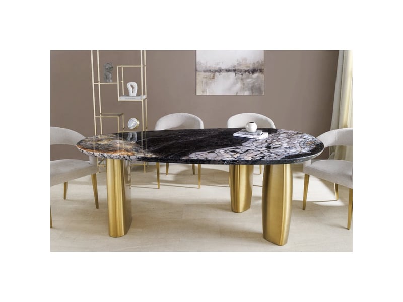 Table de salle à manger nera – ovale 200 cm – plateau marbre gris – pieds métal or – style chic - Conforama C