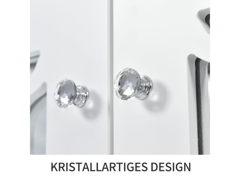  Buffet blanc miroir et poignées en cristal - 160x40x84cm - quatre portes avec stratifié mobile - pour salon et salle à manger  - Conforama C