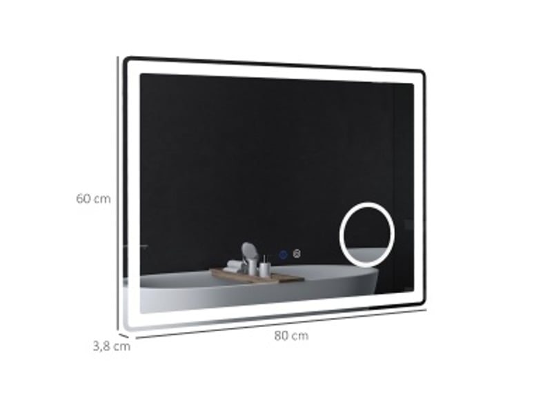 Miroir lumineux de salle de bain en verre avec grossissement triple, éclairage double, antibuée, blanc 80 × 60 cm - Conforama C
