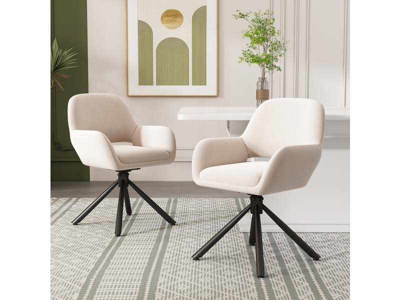  Lot de 6 chaises de salle à manger 60x60x80 cm, en tissu velouté beige, pivotantes, avec accoudoirs  - Conforama D