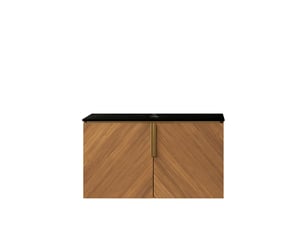 Meuble sous-vasque 2 portes plan pierre frittée chêne 76x50x41,1 cm