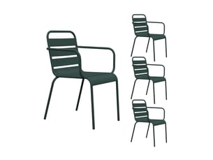 Lot de 4 chaises de jardin en métal vert sapin avec accoudoirs - baca