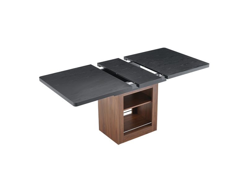 Table de salle à manger extensible, table extensible, table repas, 130-160 cm, rangement intégré, mdf noir, noyer - Conforama R