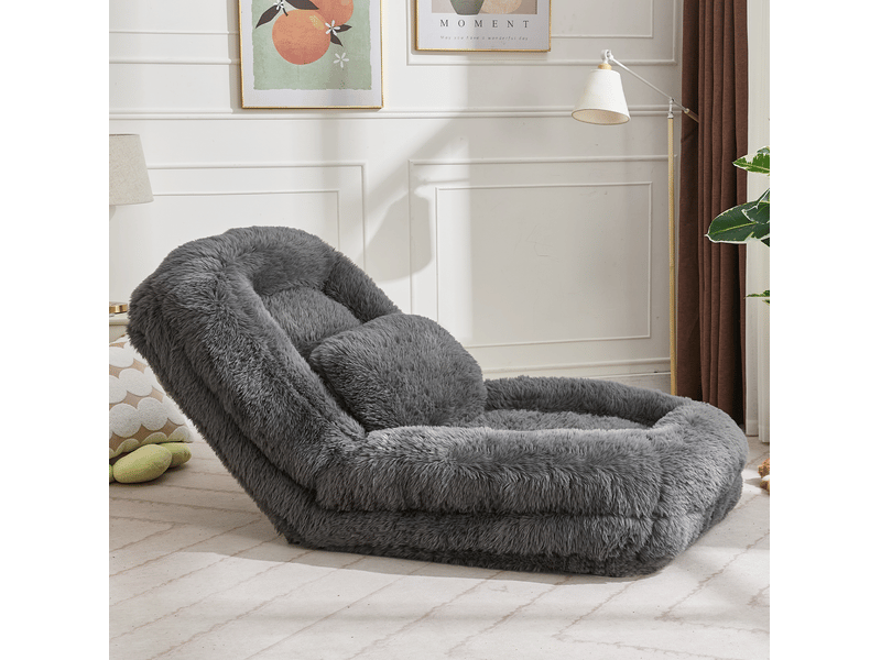  Canapé de sol convertible 1 place en tissu gris foncé, dossier réglable 5 positions pour se détendre à la maison  - Conforama E