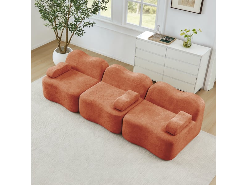 Canapé modulaire d'angle sans cadre avec assise profonde, accoudoirs ergonomiques et velours orange - Conforama D