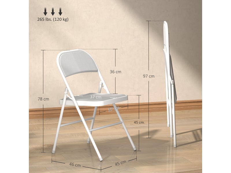  Lot de 4 chaises pliantes chaises de salle à manger portables cadre en acier 45 x 46 x 78 cm blanc  - Conforama E