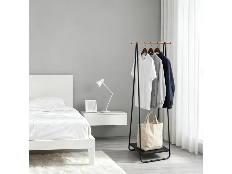 Porte-manteau sur pied noir en métal et bois avec étagère, 141 cm  - Conforama E