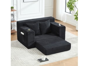 Canapé-lit 2 places 151x133x64 cm avec coussins et porte-gobelet noir
