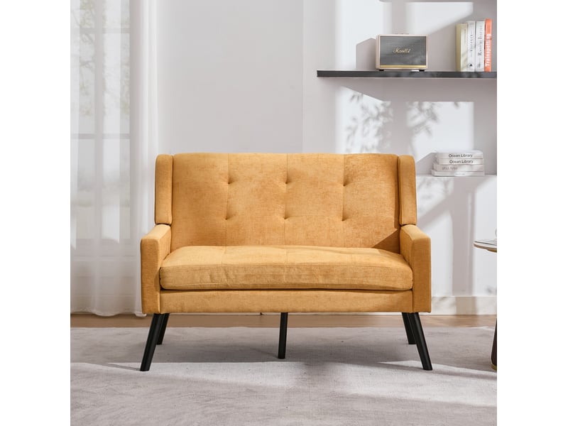 Banquette 2 places 119x75x88 cm au confort généreux avec pieds antidérapants en bois, pour salon, chambre ou bureau, jaune - Conforama B