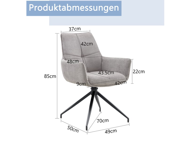  Lot de 2 chaises de salle à manger pivotantes 360° en tissu gris et métal noir  - Conforama E