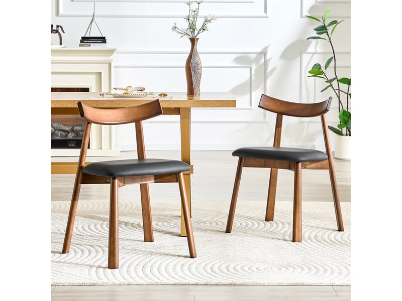  Lot de 2 chaises de salle à manger 49 cm, chaise cuisine scandinave, style nordique, ergonomique, chaise en bois, noir, bois  - Conforama B
