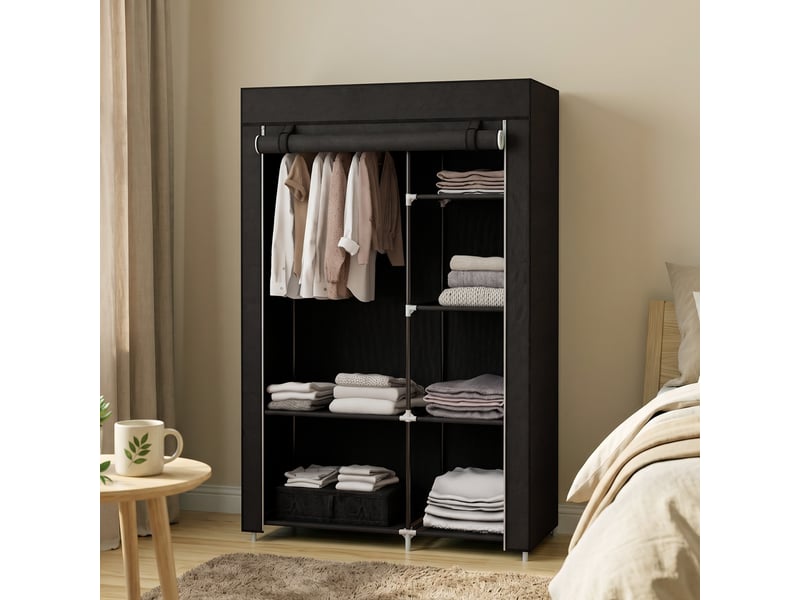  Armoire pliable en tissu, armoire portable avec 6 étagères et 1 tringle à vêtements pour la chambre, 103 x 43 x 162,5 cm, noire  - Conforama C
