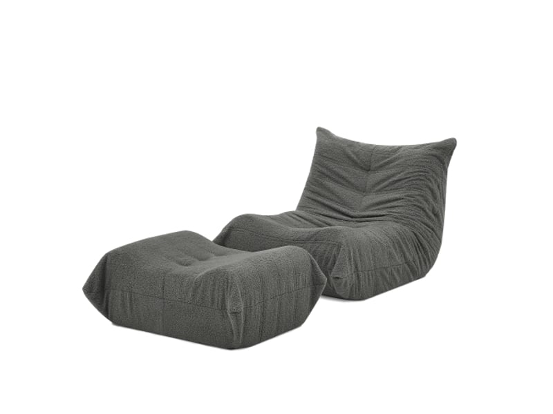  Fauteuil relax en tissu peluche - gris - mousse haute densité - dossier inclinable - repose-pieds 100x90x70cm - Conforama A