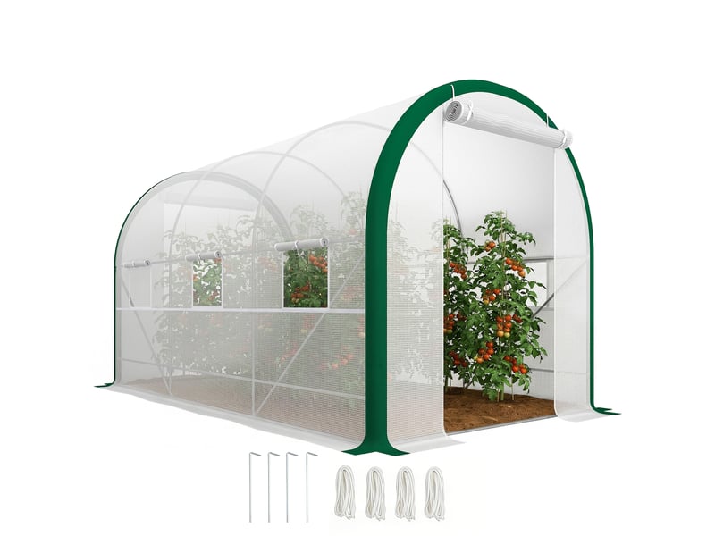  Serre tunnel, serre chaude, portes à fermeture éclair, fenêtres en filet, structure métallique, 3,5 x 2 x 2 m, blanche  - Conforama A