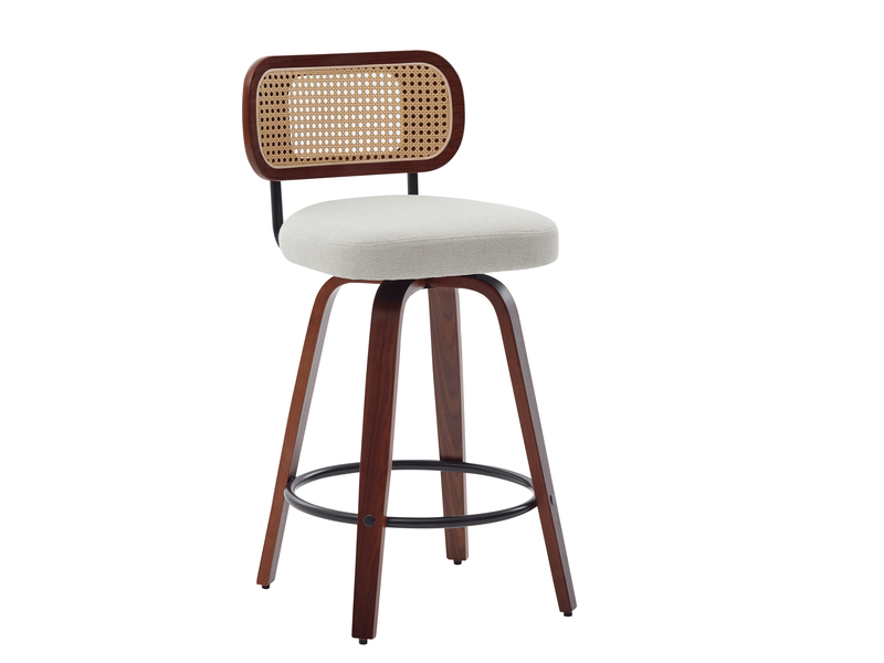 Tabourets de bar pivotants sw3766bg beige 26 lot de 3 avec dossier rotin et cadre noyer - Conforama C