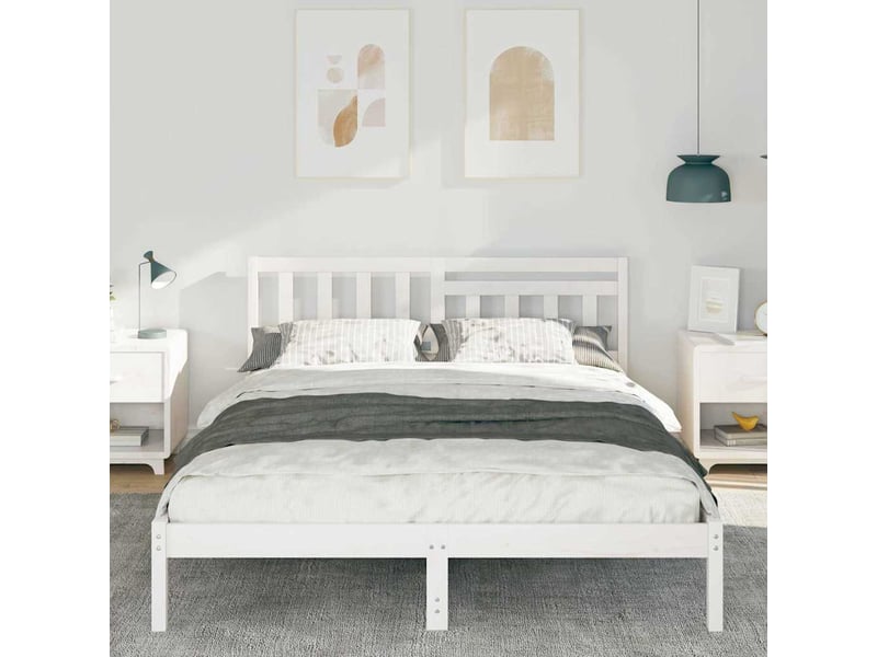  Lit double- lit adulte -  cadre de lit avec tête de lit blanc 150 x 200 cm pin massif  - Conforama B