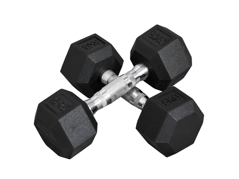  Lot de 2 haltères hexagonales 2 x 5 kg noires en métal avec revêtement en caoutchouc antiroulis  - Conforama A