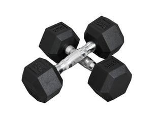 Lot de 2 haltères hexagonales 2 x 5 kg noires en métal avec revêtement en caoutchouc antiroulis