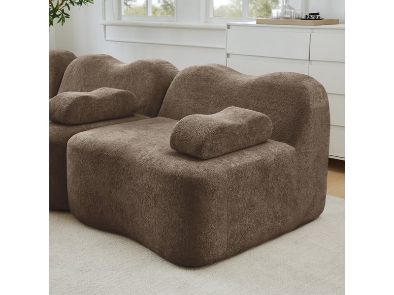  Canapé modulable 3 places en velours marron, canapé sans cadre en mousse haute densité, assise profonde pour salon  - Conforama W