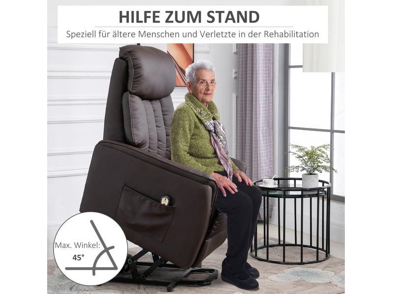Fauteuil relax électrique inclinable avec aide au relevage et poches latérales en simili cuir brun - Conforama D