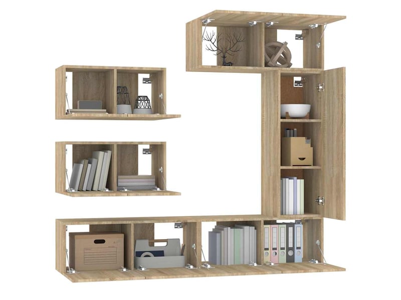  Ensemble de meubles tv - banc tv - meuble de rangement 6 pcs chêne sonoma bois d'ingénierie  - Conforama D
