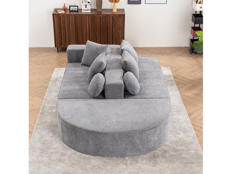  Canapé modulable modenvie 5 places convertible 263 x 171 cm chenille gris  - Conforama B