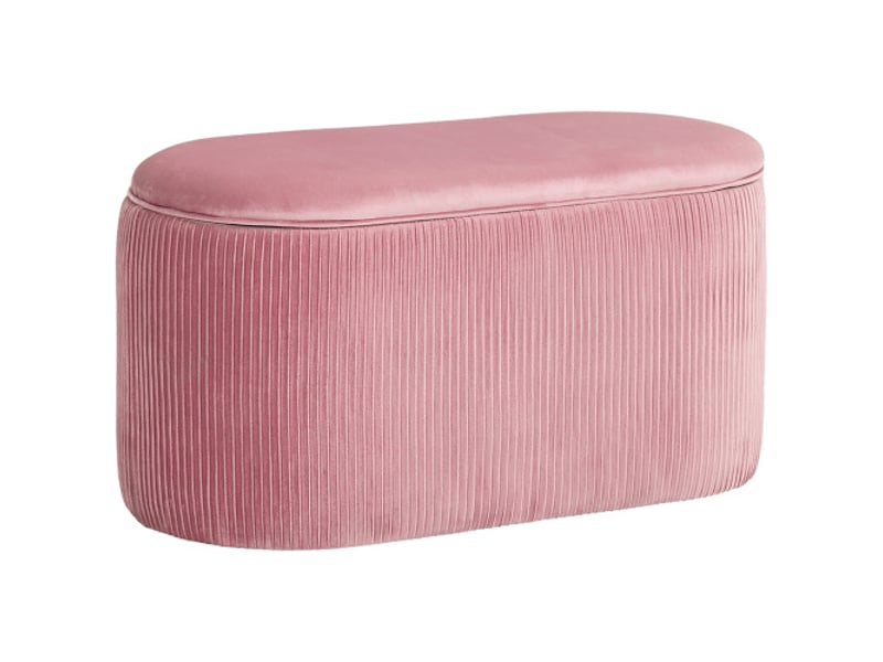  Banc coffre rose rembourré style français, élégant revêtement velours, 81x40x41 cm, entrée et salon  - Conforama A