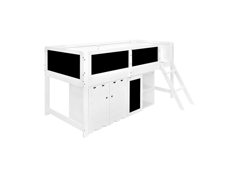  Lit mezzanine 90x200 cm avec armoire et garde-corps, pin et mdf blanc  - Conforama D