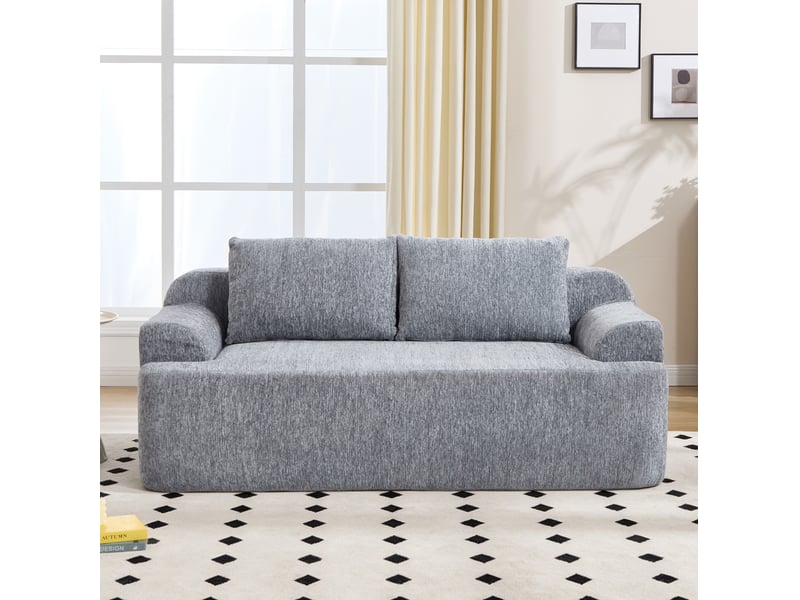  Canapé modulable 2 places convertible avec 2 coussins déhoussables, assise basse en velours côtelé gris, 171 × 92 × 64 cm  - Conforama D