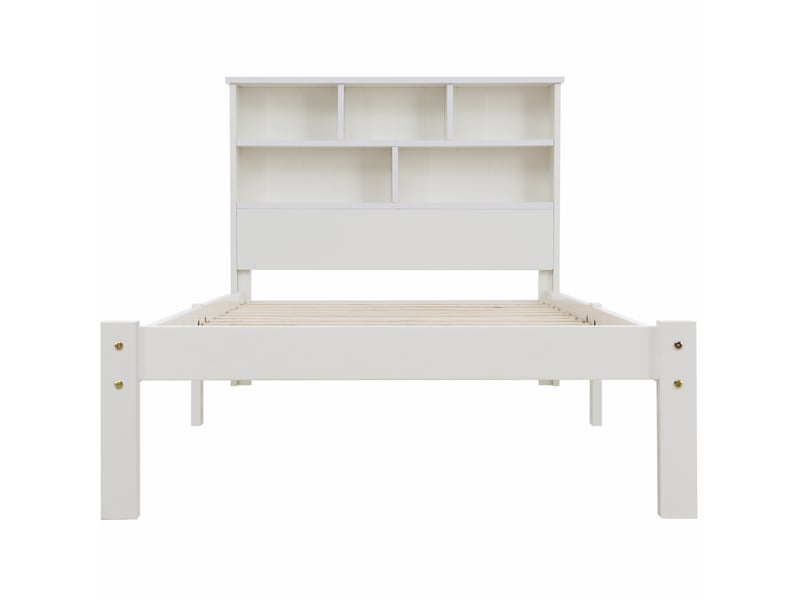  Lit simple en bois massif avec tiroirs et sommier à lattes, bibliothèque lit adolescent et adulte, 90x200cm blanc  - Conforama W