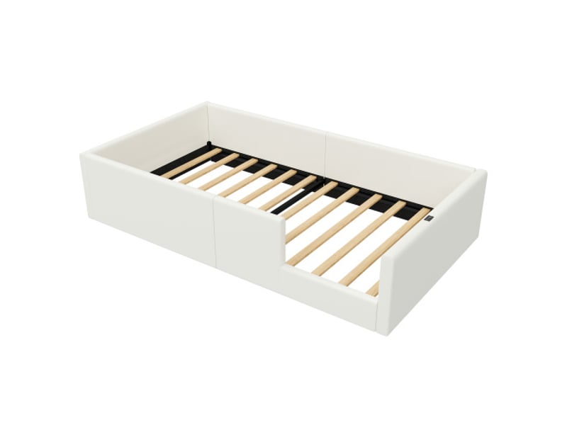 Lit enfant 90x200 cm avec barrière de sécurité et ports usb-type-c, sommier à lattes, sans matelas, blanc  - Conforama A