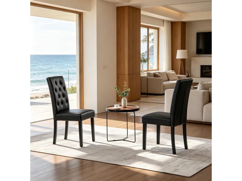  Chaises de salle à manger lot de 2 à dossier haut  - assise rembourrée en simili cuir noir  - Conforama C