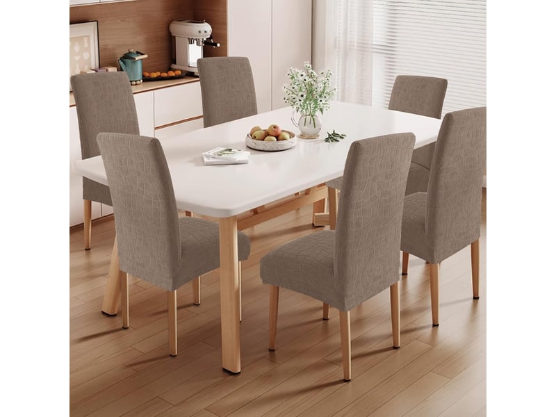  Housse de chaise de salle à manger imperméable – douce, extensible et ajustée – texture ondulée – résistante aux taches et antidérapante – marron  - Conforama E