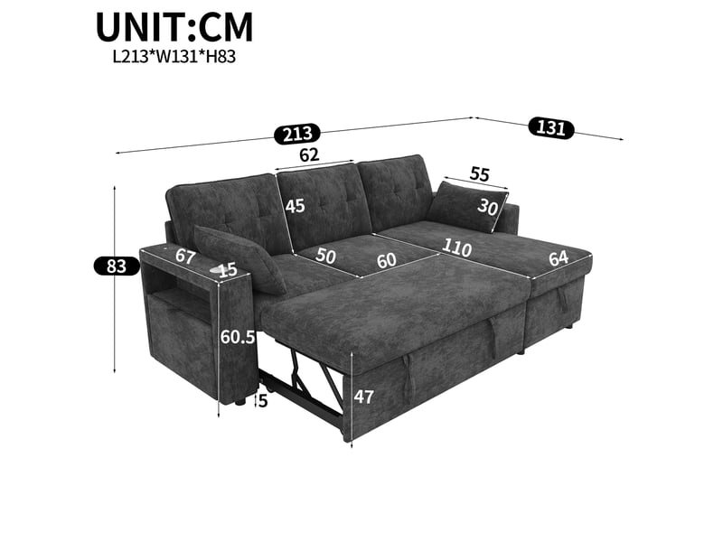Canapé d'angle modulable - forme l - convertible - rangements intégrés - éclairage led - usb et type-c - tissu chenille - gris CozyNest - Conforama D