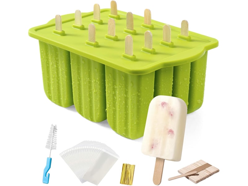  Plastique mini moule a glace esquimaux,glaces à l'eau,lot de 12 moules à glaces en silicone avec 50 bâtonnets de glace + brosse de nettoyage  - Conforama A