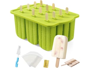 Plastique mini moule a glace esquimaux,glaces à l'eau,lot de 12 moules à glaces en silicone avec 50 bâtonnets de glace + brosse de nettoyage