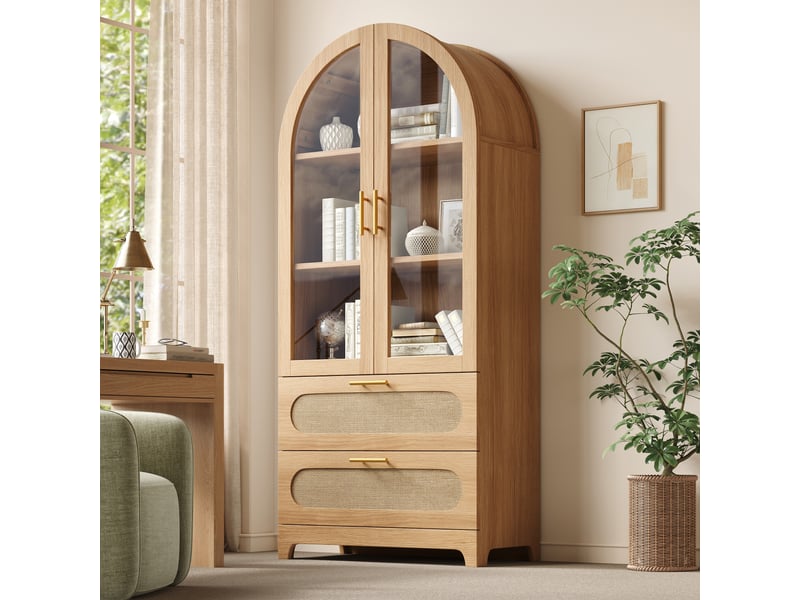  Meuble de cuisine muvano, vitrine rétro aspect chêne avec 2 tiroirs, 80 × 40 × 175 cm  - Conforama B