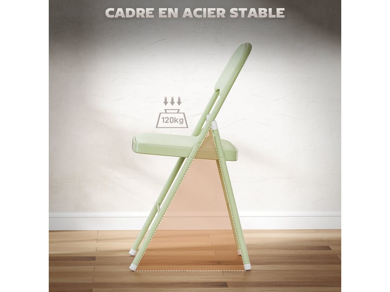  Lot de 4 chaises pliantes et portables intérieur avec assises et dossiers rembourrés en velours, vert, cadre en acier  - Conforama W