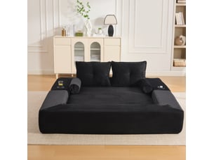 Canapé droit compressé convertible OKWISH  2 places Velours côtelé noir