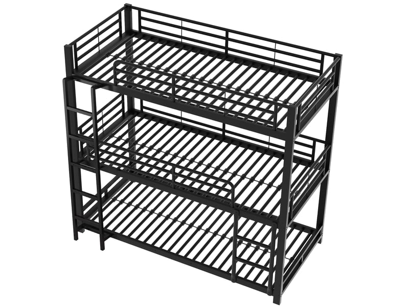  Lit superposé triple 90x200 cm - 3 couchages - barrières de sécurité - échelle intégrée - métal noir  - Conforama R