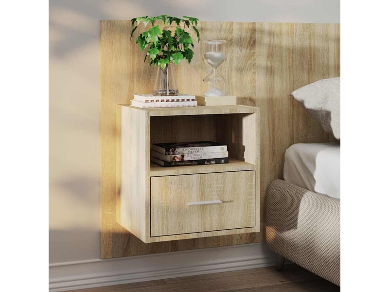  Lot de 2 tables de chevet - cabinet de chevet - table de nuit murales chêne sonoma  - Conforama B