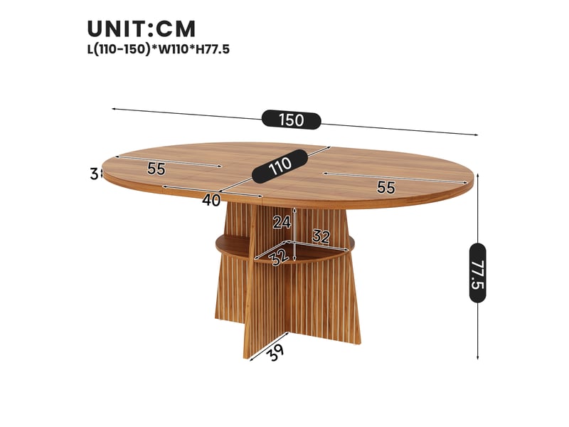  Table de cuisine ronde avec allonge bois foncé - 110x110-150max.cm mdf  - Conforama C