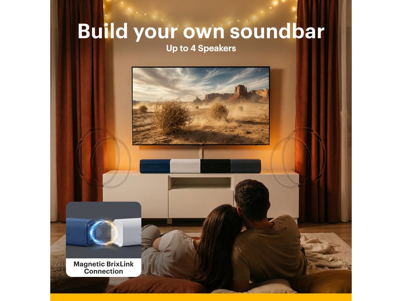  Kodak soundbrix plus enceintes bluetooth magnétiques (lot de 2) duo emboîtable 80w rms - son stéréo - brixlink - portée 50m - recharge usb-c - glacier white  - Conforama D