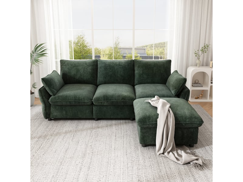  Canapé d'angle réversible fixe 3 places tissu vert  - Conforama D