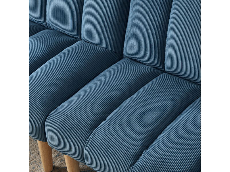  Canapé-lit 2 places 167x82x72 cm avec 8 pieds en bois robustes, dossier 3 positions réglables, velours côtelé bleu  - Conforama E