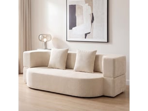 Canapé convertible 2 places, canapé-lit en chenille 190cm, dossier rabattable, beige, assise et accoudoirs larges