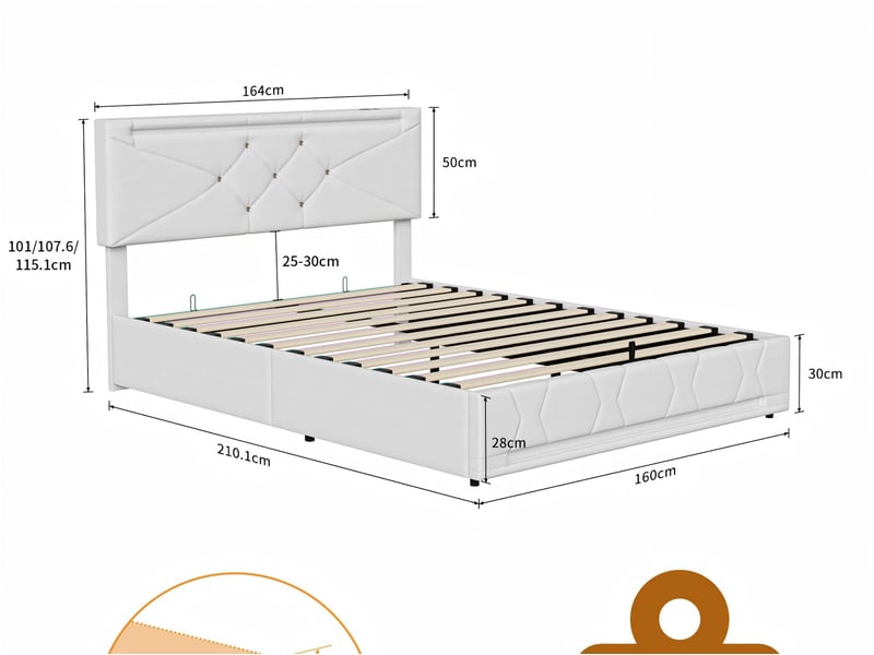  Lit 2 places 160x200 cm - led, usb - velours beige avec sommier à lattes inclus  - Conforama C
