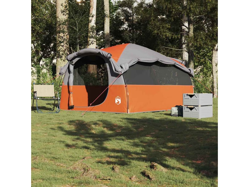  Tente de camping, tente familiale tunnel 6 personnes gris et orange résistant à l'eau  - Conforama C